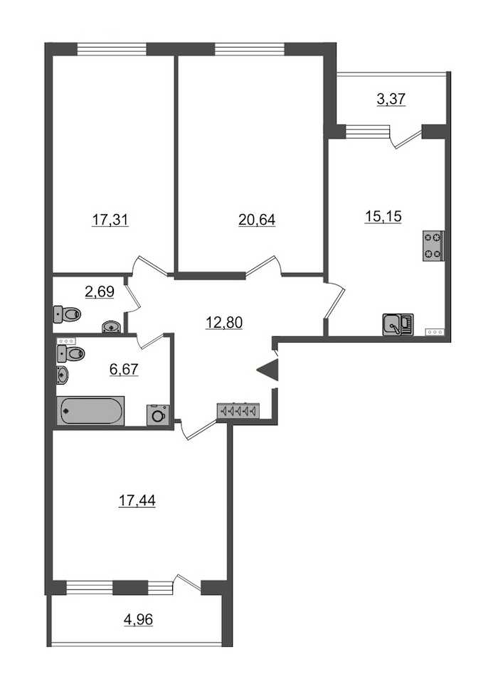 Трехкомнатная квартира в : площадь 90.7 м2 , этаж: 1 – купить в Санкт-Петербурге